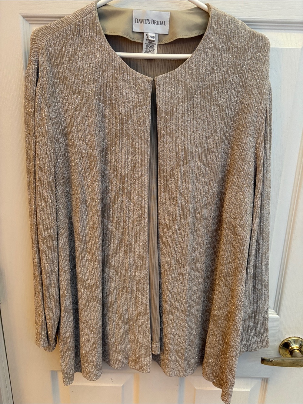 David's Bridal Taupe Knit w/gold Open-Front Long Sleeve Cardigan size 24WP